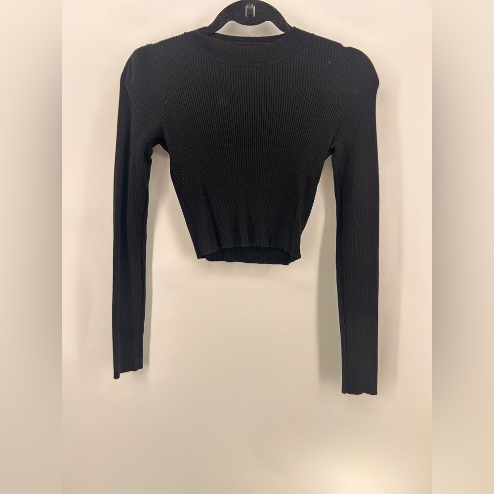 John Galt Brandy Melville Crew Neck Ribbed Knit Top Long Sleeve Black Cropped S